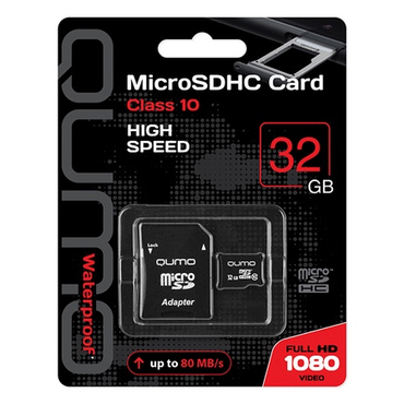 Карта памяти microSDHC [класс 10] 32 GB Qumo+ SD адаптер (QM32GMICSDHC10)